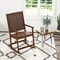 Patio Wood Rocking Chair With Pu Seat And Rubber Wood Frame-Brown